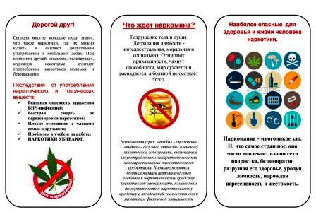 Памятка антинаркотической направленности и пропаганде здорового образа жизни.